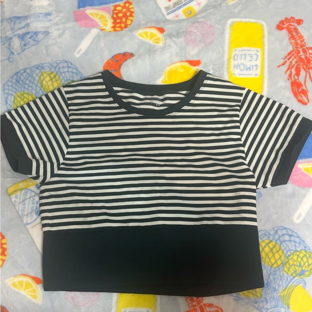 Aerie Black and White Striped Crop Top